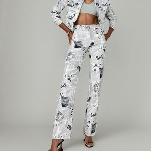 Reformation Climate Newsprint High Rise Straight Long jeans